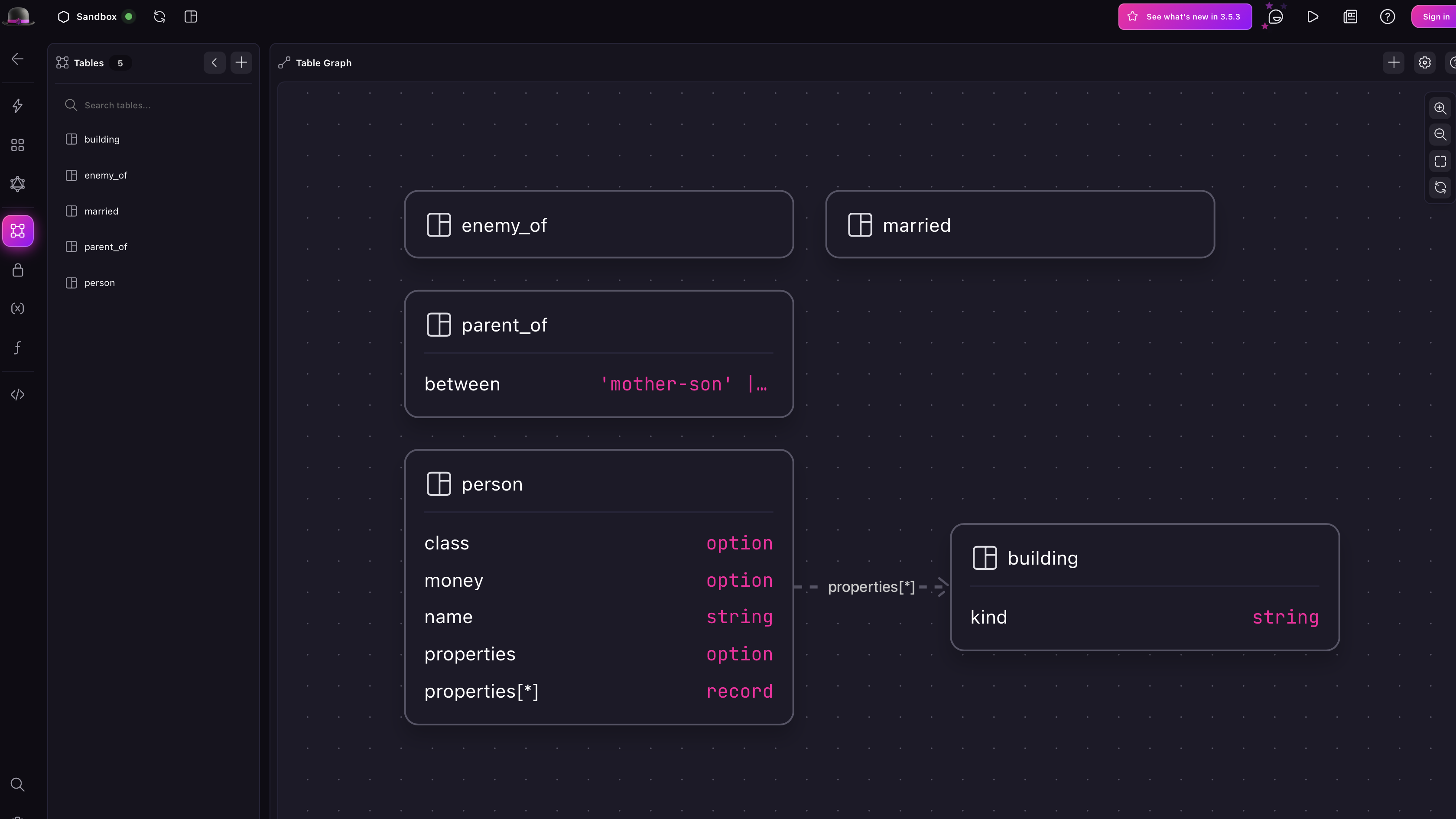 Chapter 8 dataset schema in the Surrealist Design view.